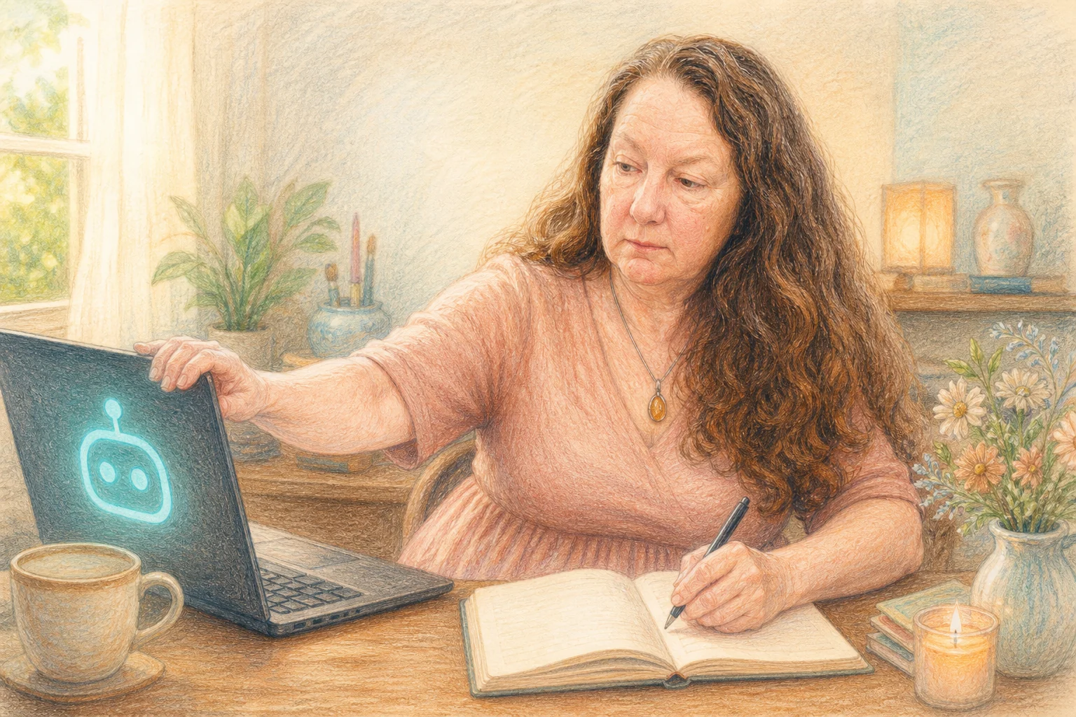 Colored-pencil illustration for “Can I help you cheat?”