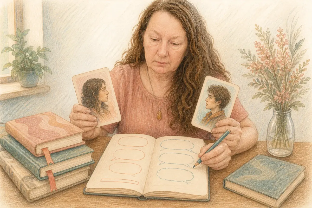 Colored-pencil illustration for “How to Write Dialogue”