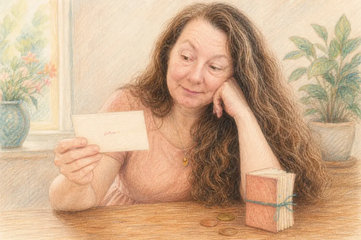 Colored-pencil illustration for “One word money”