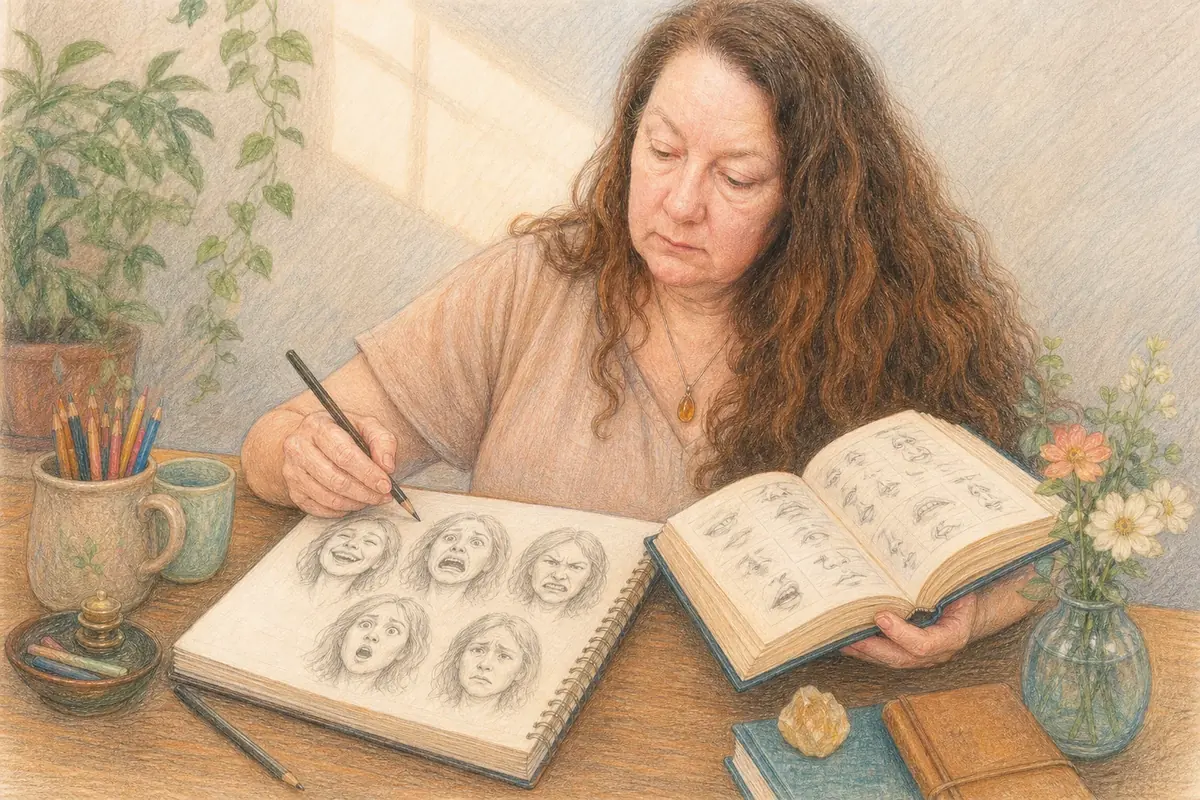 Colored-pencil illustration for “The Emotion Thesaurus: A Writer’s Guide to Character Expression”