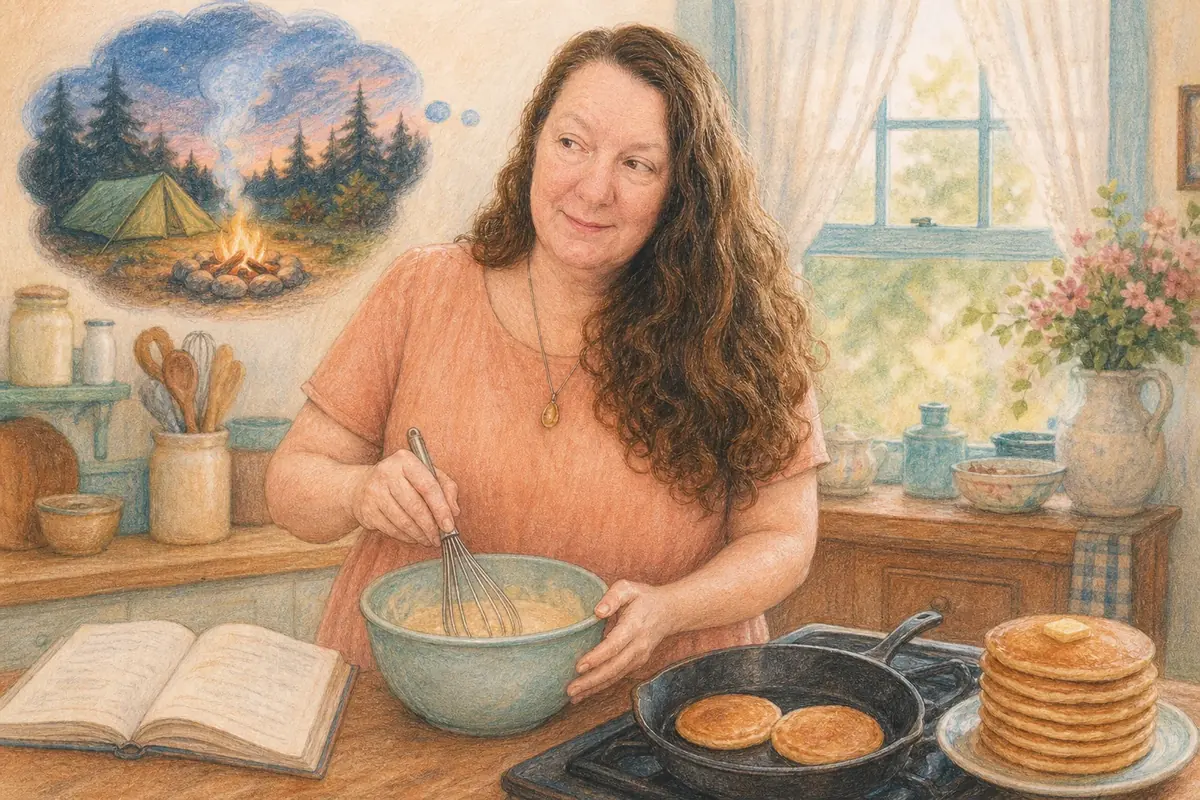 Colored-pencil illustration for “They Laughed at My Pancakes”